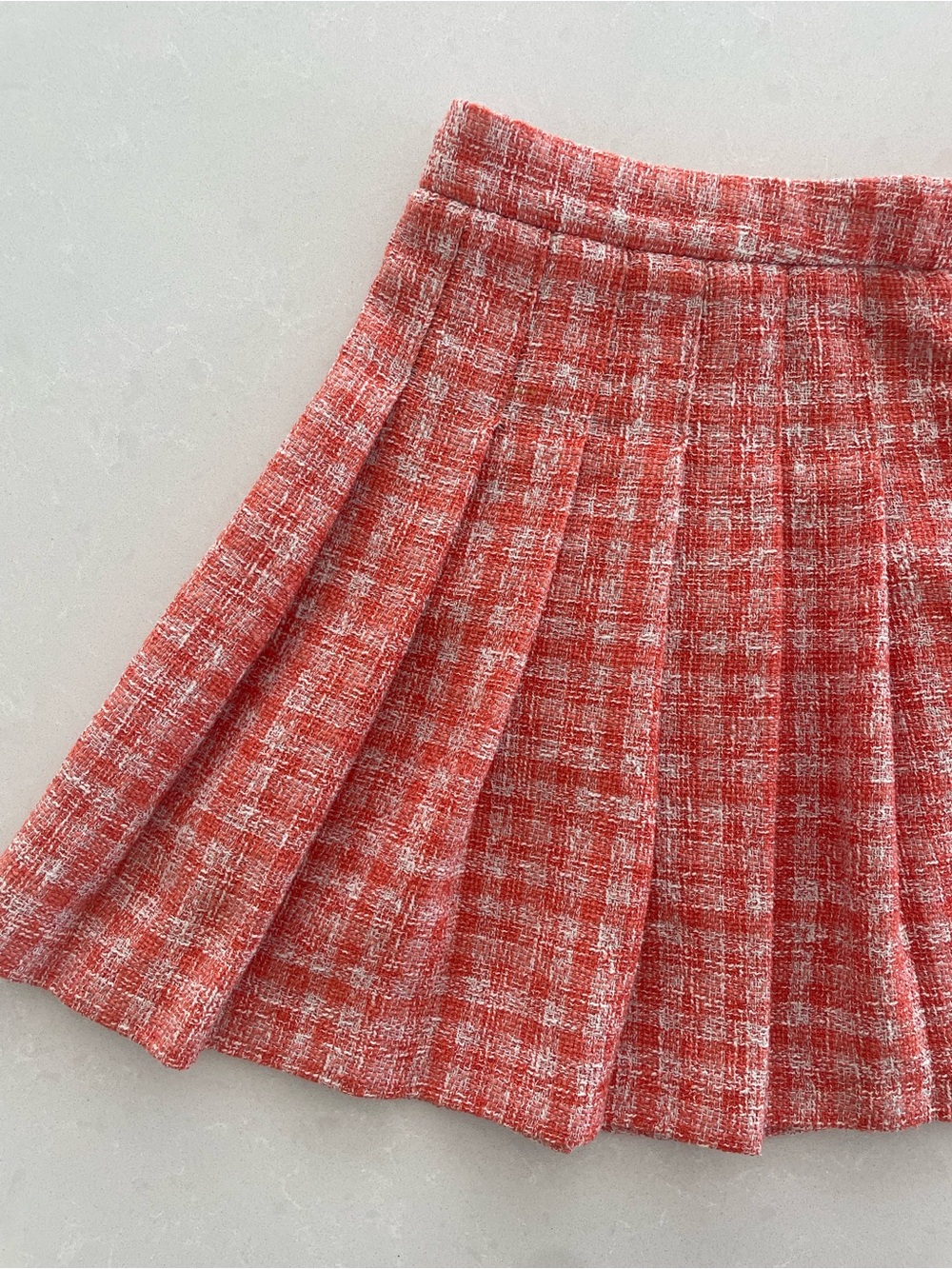 Zara Red and White Plaid Pleated Mini Skirt